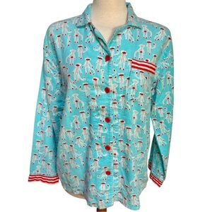 Munki Munki Blue, Red and White Sock Monkey Flannel Pajama Top Women's Medium